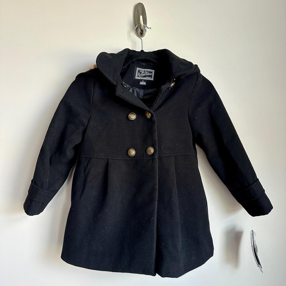 Rothschild Car Coat Girls‎ 6X Black Double Breasted Leopard Faux Fur 53327F